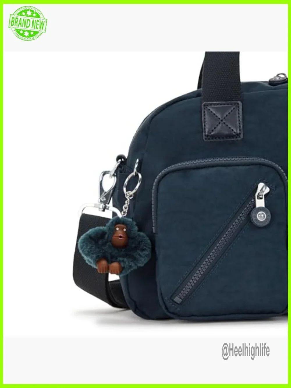 Nylon Shoulder Bag with Zipper Closure and 3 Compartments